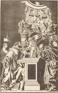 Heilige Familie en Vier Heiligen door John Baptist Jackson after Veronese