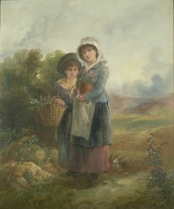 Twee plattelandsmeisjes met bloemen door John Barkin