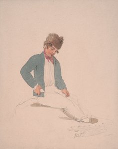 Portret van een jongeling met een bontmuts door John Baverstock Knight