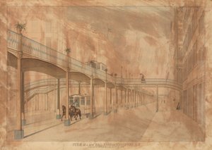 Verhoogde spoorweg, Broadway, New York, 1861