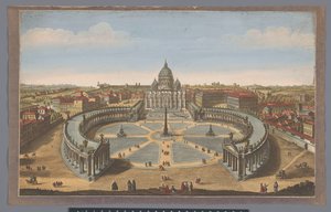 Gezicht op het Sint-Pietersplein en de Sint-Pietersbasiliek te Vaticaanstad