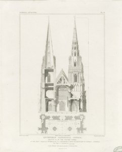 Lichfield Kathedraal - Westelijke Voorzijde: gravure, nd [ca. 1819] door John Britton