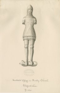 Audley Monumenten - "Audley Ridder": sepia tekening, 1840 door John Buckler