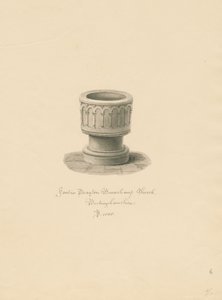 Buckinghamshire - Drayton Beauchamp Kerk: sepia tekening, 1838 door John Buckler