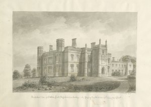 Butterton Hall: sepia tekening door John Buckler