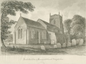 Caverswall Kerk: sepia tekening door John Buckler