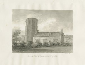 Dilhorne - Kerk en Grammar School door John Buckler