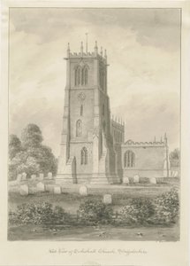 Eccleshall Kerk: sepia tekening door John Buckler