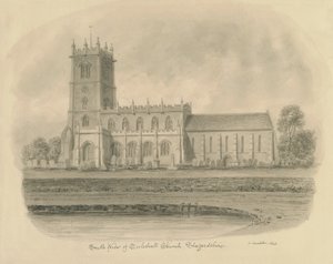 Eccleshall Kerk: sepia tekening door John Buckler
