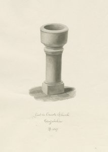 Fontein in Onecote Kerk: sepia tekening, 1847 door John Buckler