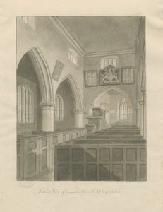 Interieur van Cannock Kerk: sepia tekening