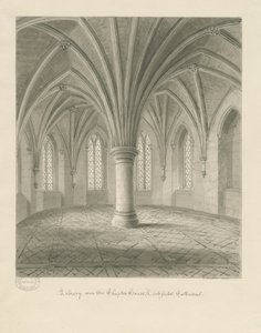 Interieur van Lichfield Cathedral - Bibliotheek boven de kapittelzaal: sepia tekening door John Buckler