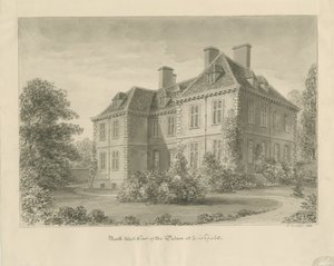 Lichfield - Bisschoppelijk Paleis in The Close: sepia tekening door John Buckler