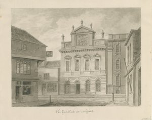 Lichfield - Gildehuis: sepia tekening door John Buckler
