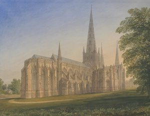 Lichfield Kathedraal - Noordoostaanzicht: aquarel, nd [1770-1851] door John Buckler