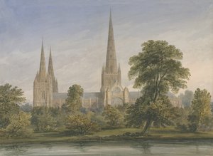 Lichfield Kathedraal - Zuidoostaanzicht: aquarel, nd [?1842] door John Buckler