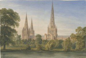 Lichfield Kathedraal - Zuid Zuidoost Uitzicht door John Buckler