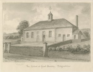 Madeley - Vrije School: sepia tekening, 1840 door John Buckler