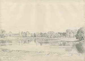 Patshull Huis - Park en Vijver: potloodtekening, 25 aug 1820 door John Buckler