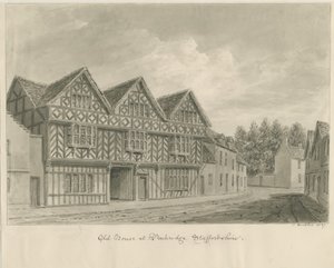 Penkridge Stad - Oud Huis: sepia tekening door John Buckler