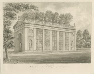 Shugborough Hall - Conservatorium: sepia tekening door John Buckler