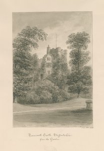 Tamworth Kasteel: sepia wassing tekening door John Buckler