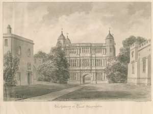 Tixall Hall en Poortgebouw: sepia tekening, 1841 door John Buckler
