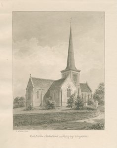 Walton-on-the-Hill Kerk: sepia wassing tekening