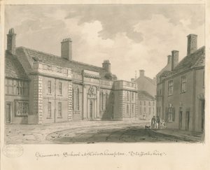 Wolverhampton - Grammar School: sepia tekening, 1837