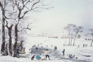 Uitzicht op Buckingham House en St James Park in de Winter, uitgegeven door R. Havell en Zonen, 1810