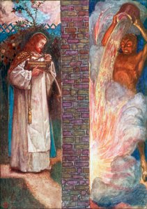 Christus en de duivel (kleurenlitho)