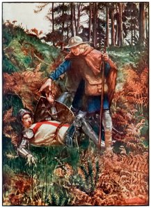Getrouwe helpt Christen na zijn val uit The Pilgrims Progress From This World, To That Which Is To Come door John Bunyan (1628-1688) Illustratie door Byam Shaw (1872-1919) door John Byam Liston Shaw