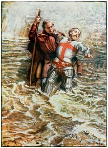 Hopeful helpt Christian de rivier over te steken vanuit De Pelgrimsreis van Deze Wereld naar Die Welke Komt door John Bunyan, illustratie door Byam Shaw door John Byam Liston Shaw