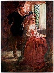 Mr Brisk en Mercy vanuit De Pelgrimsreis van Deze Wereld naar Die Welke Komt door John Bunyan, illustratie door Byam Shaw