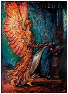De Boodschapper komt naar Christiana vanuit De Pelgrimsreis van Deze Wereld naar Die Welke Komt door John Bunyan, illustratie door Byam Shaw door John Byam Liston Shaw