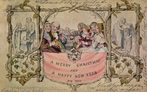 Kerstkaart, voorbeeld van de eerste bekende kerstkaart, 1843