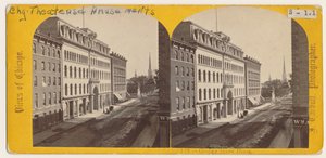 Uitzicht op Crosbys Opera House voor de brand van Chicago in 1871