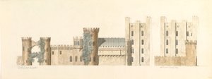 Noordelijke aspecten van Lea Castle en westelijke aspecten van Wolverly, Cookly, Worcestershire, ca. 1816