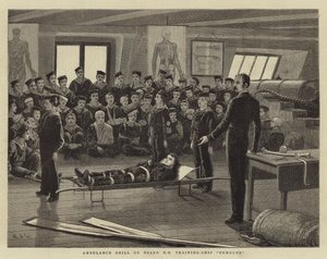 Ambulanceoefening aan boord van HM Training-Ship Exmouth door John Charles Dollman