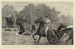 De Cavalerie Manoeuvres in Berkshire, Officieren van de Horse Guards en Life Guards zwemmen hun Paarden over de Theems