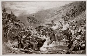 De Race naar Kimberley - De 10e Huzaren steken Klip Drift over, naar een schets van G.D. Giles