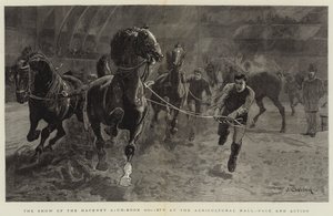 De show van de Hackney Stud-Book Society in de Agricultural Hall, tempo en actie door John Charlton