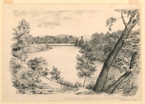 Tekening, Uitzicht op de Conneticut-rivier, bij Brattleboro, Vermont, 1854 door John Cheney