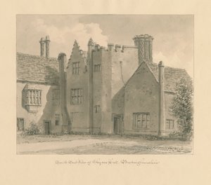 Buckinghamshire - Chenies Hall: sepia tekening, 1824 door John Chessell Buckler
