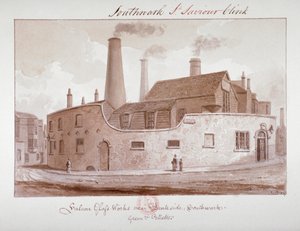 Falcon Glass Works nabij Bankside, Southwark, Londen, 1827 door John Chessell Buckler