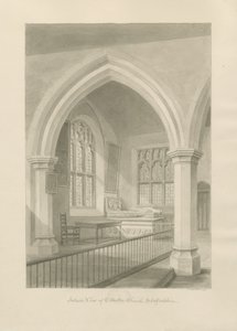 Interieur van Ellastone Kerk: sepia tekening door John Chessell Buckler