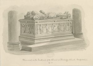 Penkridge Church - Graf van [Sir Edward Littleton]: sepia tekening door John Chessell Buckler