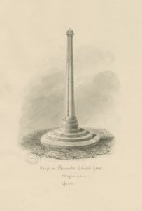 Rocester Churchyard - Kruis: sepia tekening door John Chessell Buckler