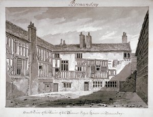 Zuidelijk uitzicht op de resten van het huis van Thomas Pope, Mill Lane, Bermondsey, Londen, 1808 door John Chessell Buckler