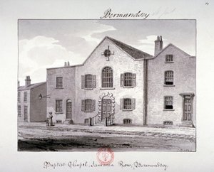 Uitzicht op de Baptistenkapel aan Jamaica Row, Bermondsey, Londen